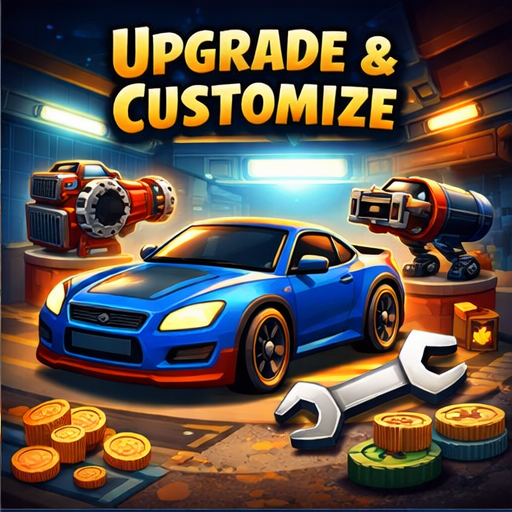 Upgrade and Customize Upgrade and Customize title with a car in garage background